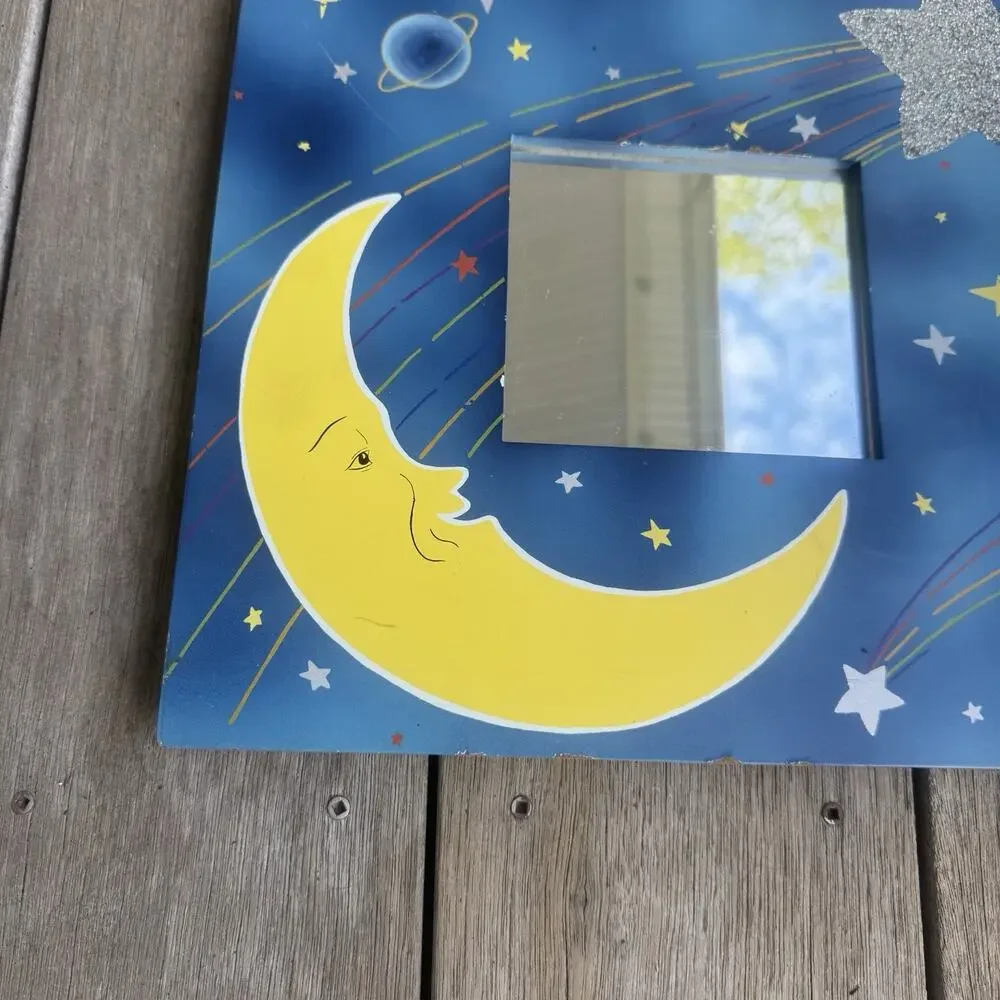 Vintage 90s Celestial Moon And Stars Mirror Hand Painted Whimsygoth Gallery Wall
